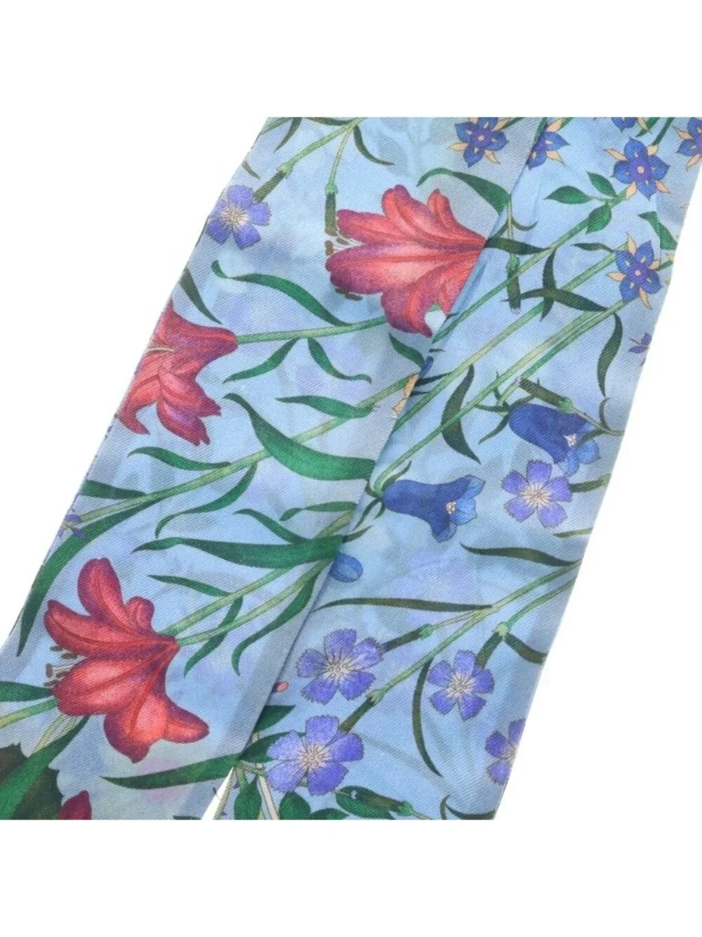 Gucci Floral Print Silk Neck Bow Twilly Blue Scarf